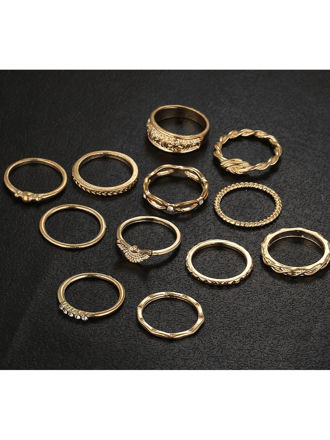 Gold Plated 12 Piece Plain Chain Ring Set