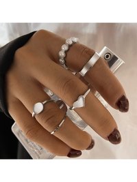 Silver Plated 5 Piece Heart Shaped Ring Set
