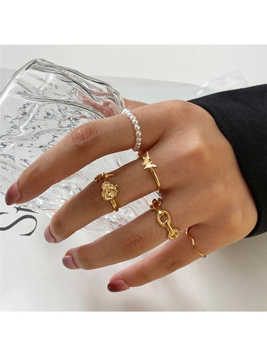 Gold Plated 5 Piece Butterfly Designed Ring Set