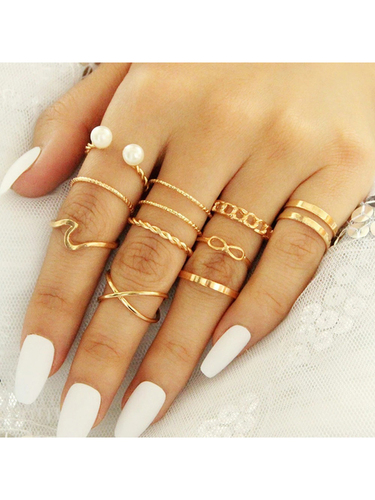 Gold Plated 10 Piece Cross Chain Ring Set