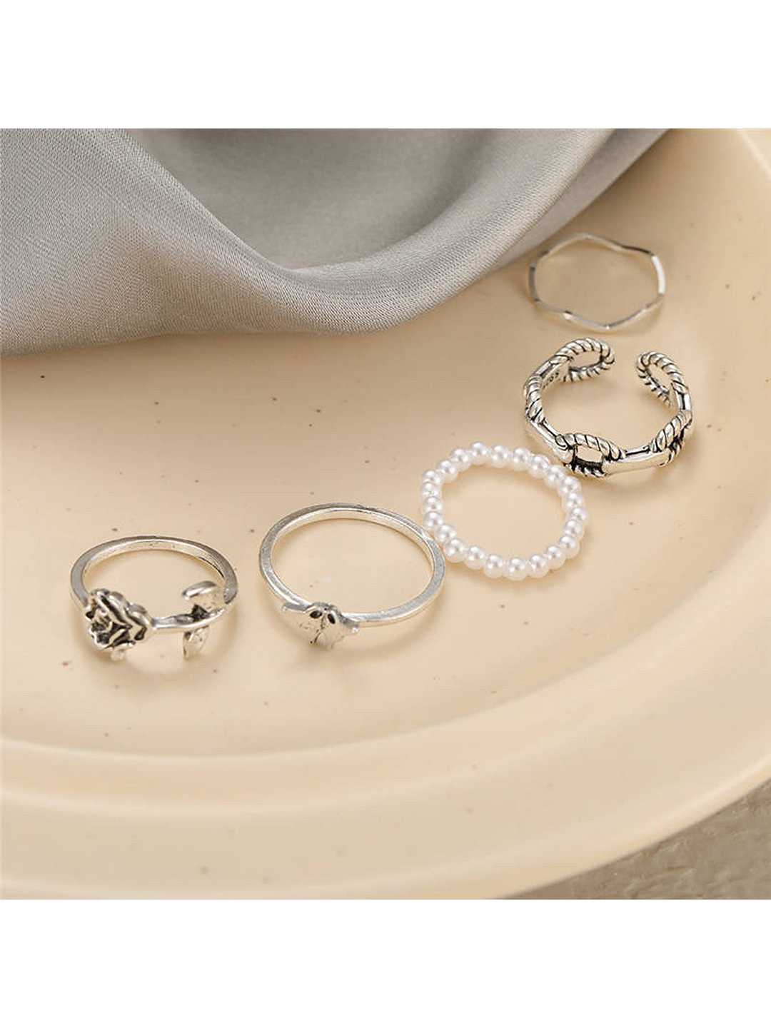 Silver Plated 5 Piece Butterfly Stud Ring Set