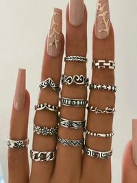 Silver Plated 15 Piece Funky Ring Set