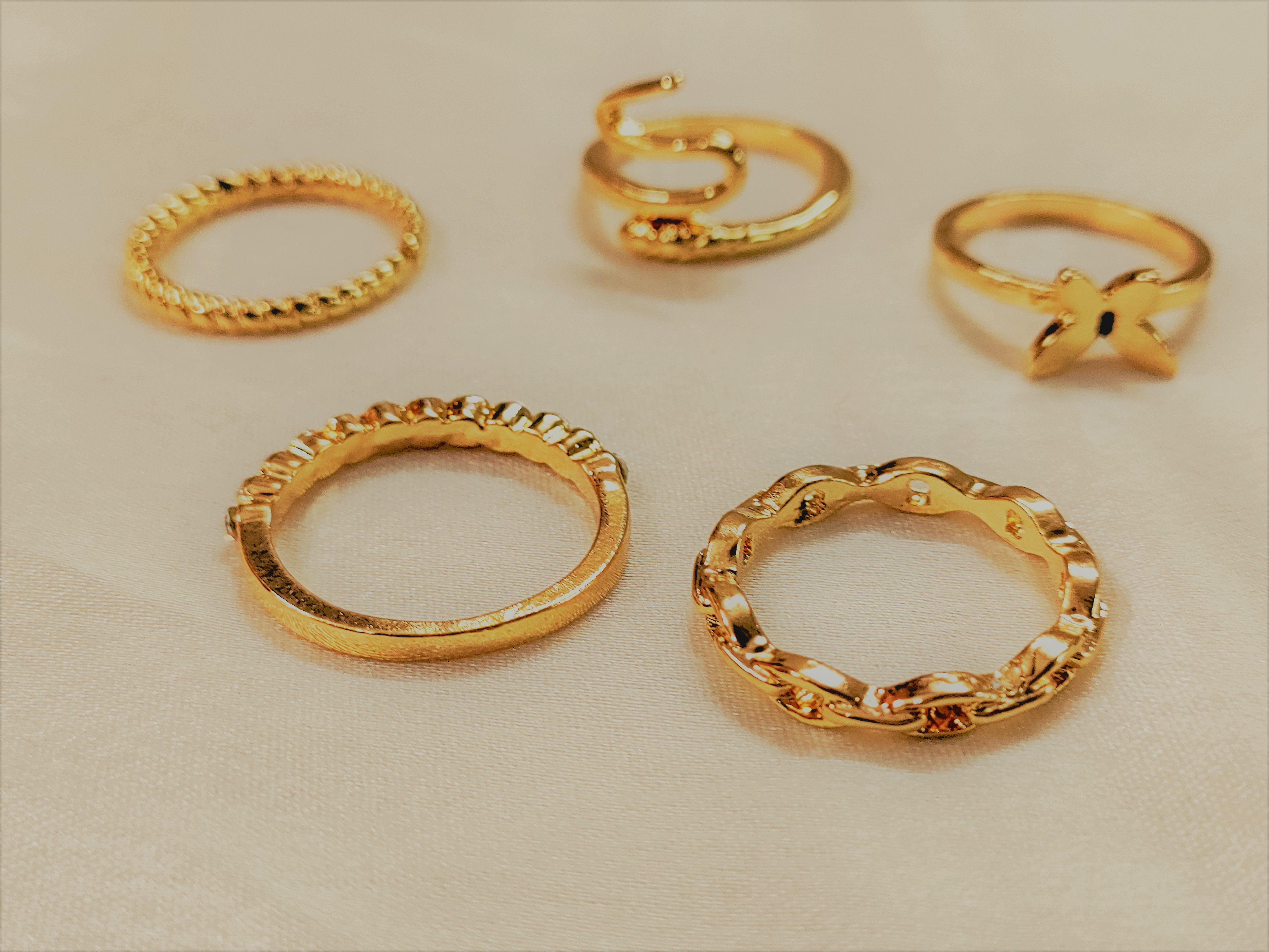 Gold Plated 5 Piece Snake Studd Ring Set