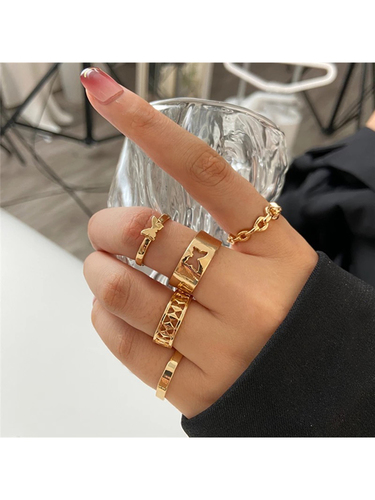 Gold Plated 5 Piece Butterfly Chain Cuts Ring Set