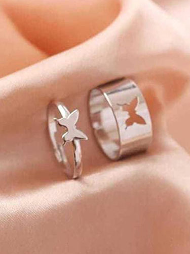 Stunning Silver Butterfly Couple Ring Matching Wrap Finger Ring