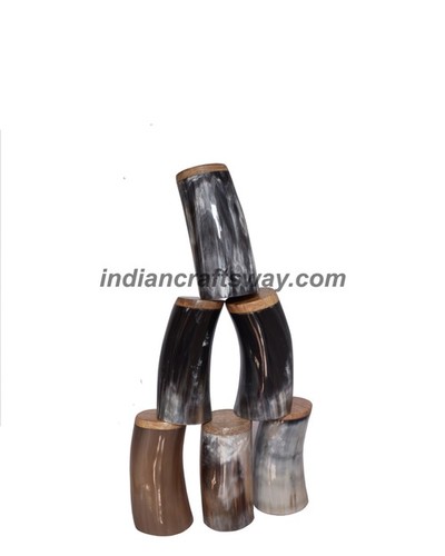 Drinking Horn Glass With Wooden Base - Color: Natural