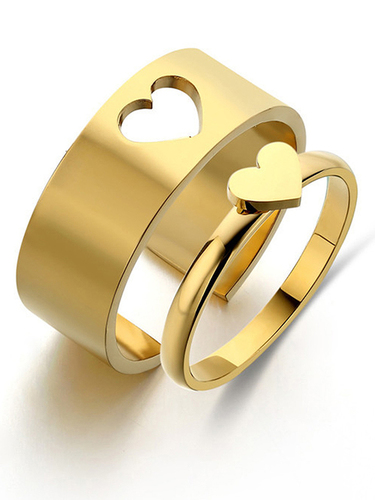 Stylish Golden Heart Couple Ring Matching Wrap Finger Ring