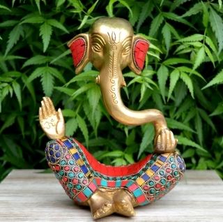 Ganesh with Decorative Work  Brass Modern Decorative Style God Ganpati Idol  Unique Gift and Home Decor showpiece