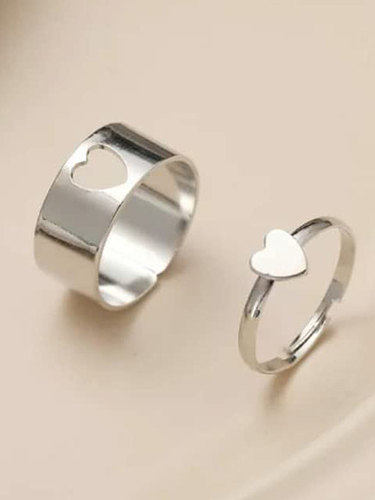 Stylish Silver Heart Couple Ring Matching Wrap Finger Ring