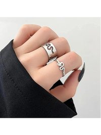 Charming Golden Heart Beat Couple Ring Matching Wrap Finger Ring
