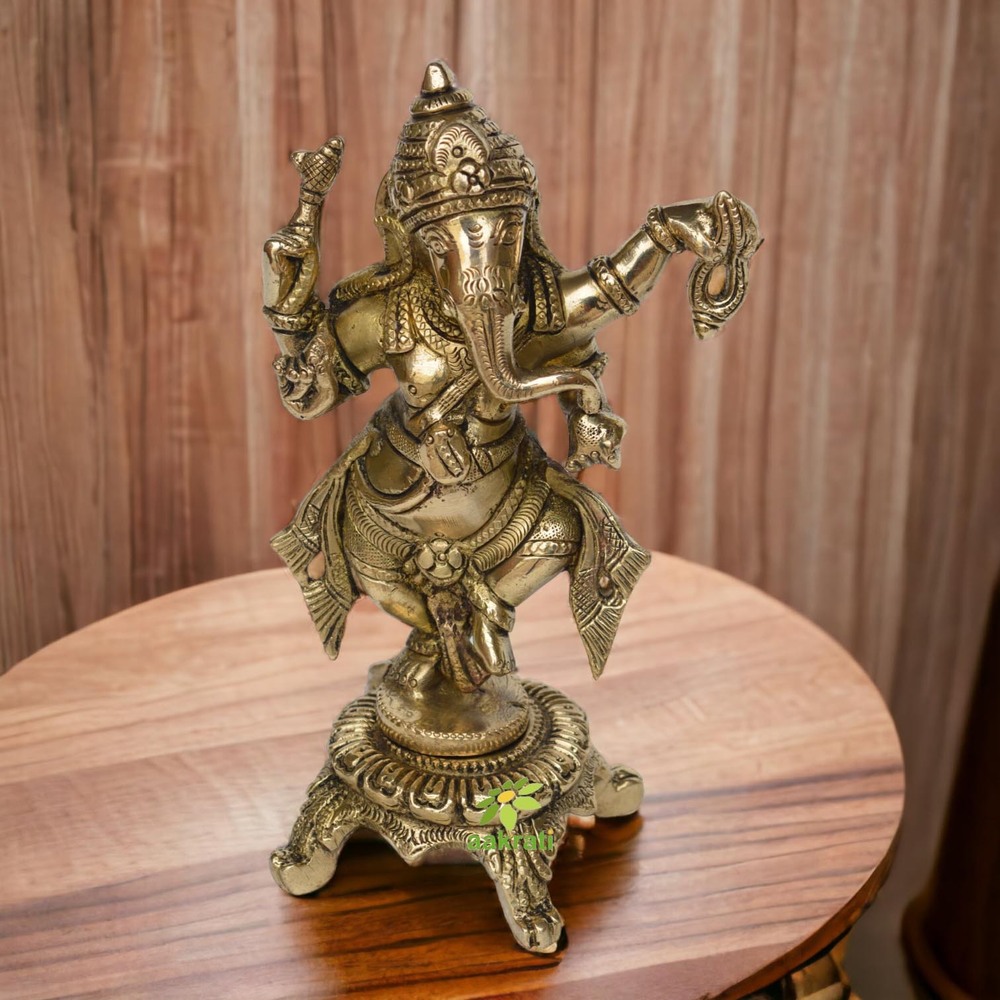 Brass Dancing Ganesh idol for worship and Showpiece 8 inch height by Aakrati