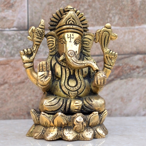 Sculpture Ganpati Brass Metal Hand Made Religious Statue