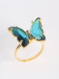 Elegant Gold Plated Blue Crystal Butterfly Ring for Women and Girls