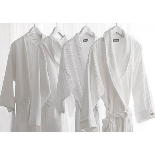 White Cotton Full Sleeve Waffle Bathrobe - Customized Size, Embroidered Touch | Comfortable, Soft