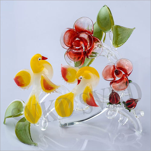 Decoration Svkd Glass Double Bird With Double Flower