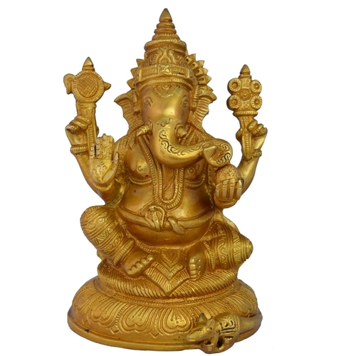 Aakrati Lord Ganesha Brass Blessing Religious Statue for Prosperity Yellow