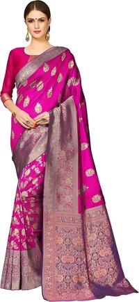 Ladies Banarasi Saree - Printed Cotton Blend | Customized Size, Traditional Ethnic Design, Washable For All Season Wear