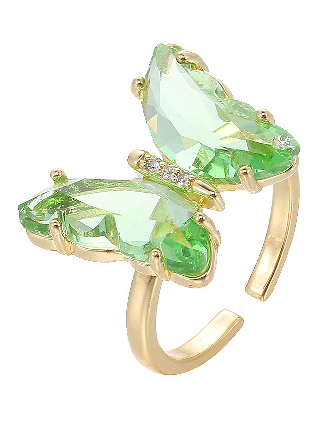 Beautiful Gold Plated Green Crystal Butterfly Ring for Women and Girls