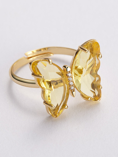 Gorgeous Gold Plated Yellow Crystal Butterfly Ring for Women and Girls