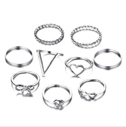Stylish Silver Plated 9 Piece Love Infinity Ring Set