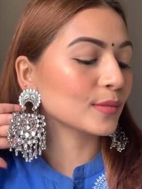 Traditional Silver Oxidised Antique Stylish Designer Afghni Big Dangle Drop Earrings