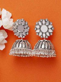 Metal Oxidized Silver Stud Jhumki Earrings For Women and Girl