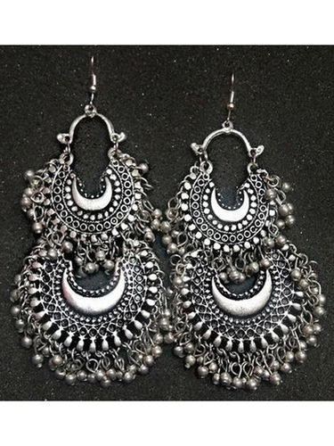 Double Layer Afgani Silver Alloy Chandbali Earring Gender: Women