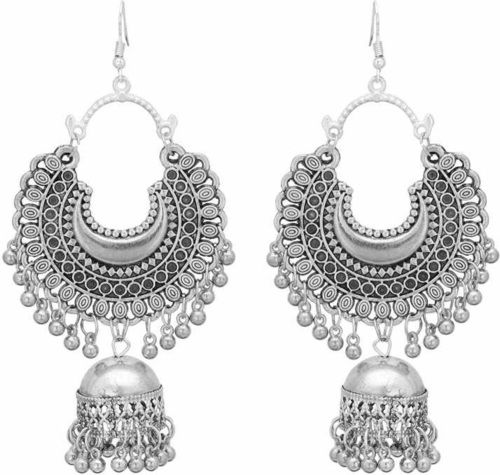 Oxidized Silver Fancy Tribal Brass Jhumki Earring For Women And Girl Weight: 20 Grams (G)