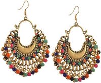 Oxidized Golden And Multicolor Beads Fancy Tribal Brass Jhumki Earring For Women And Girl Weight: 20 Grams (g)