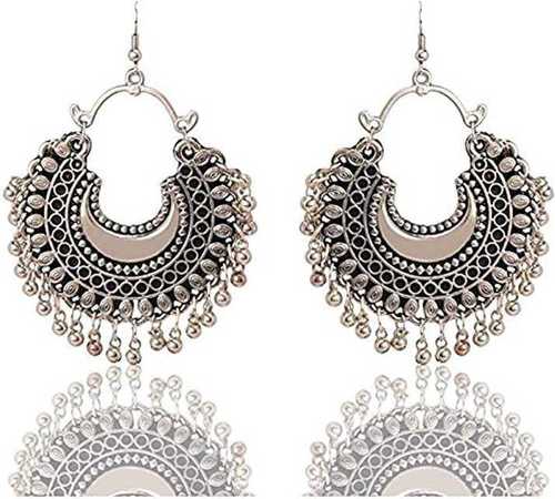 Designer Silver Half Moon Chandbali Jhumki Earrings Girls And Women Weight: 20 Grams (G)