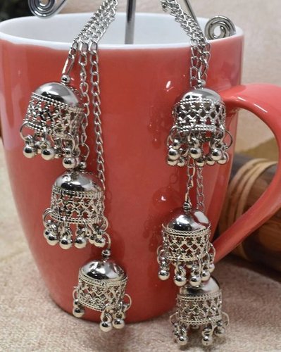Stylish Kashmiri Silver Ghungroo three layered Jhumki Earring