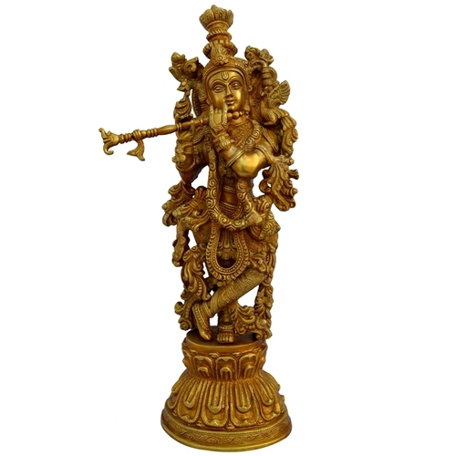 Aakrati Lord Krishna Living Room Decorative Brass Satue Yellow by Aakrati