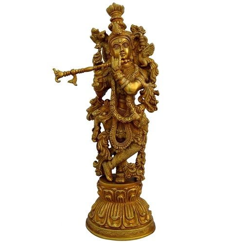 Aakrati Lord Krishna Living Room Decorative Brass Satue Yellow by Aakrati