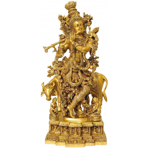 Lord Krishna with Cow decortive Brass Made statue