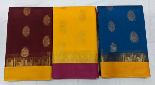Tower Kottanchu - Cotton Silk Saree, 5.5m x 1.1m, Multiple Colors - Elegant Leaf Pattern, Comfortable Wear, Soft Fabric, Durable Material, Unique Style