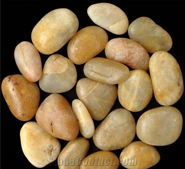 Natural river tumble stone yellow pebbles natural cobbles and garden decoration landscaping stone