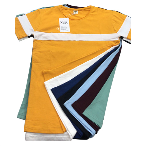 Mens Cotton Lycra Chest Design Plain T Shirt