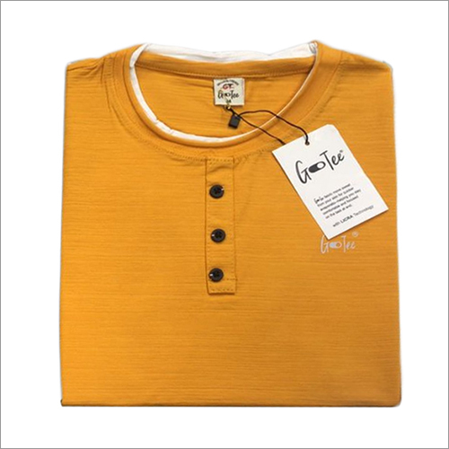 Mens Yellow  Cotton Lycra Plain T Shirt