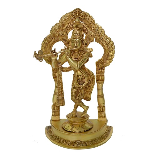 Krishna Decorative Statue with frame in Brass with Antique Finish