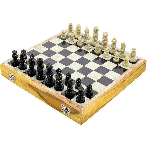 Wooden 12 Inch Stone And Wood Chess Board