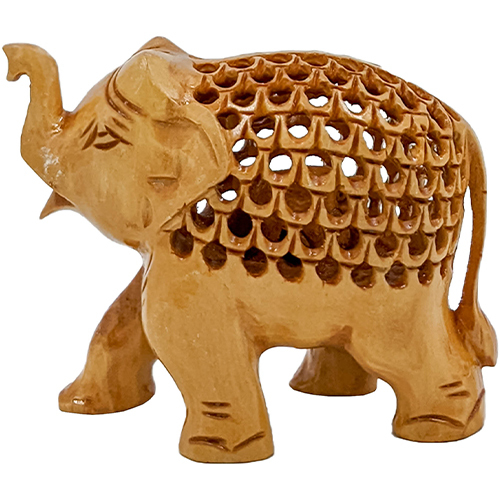 Handmade Jali Trunk up Carved elephant Indian Handicraft 4 Inch