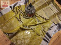 kanjivaram silk saree grey with green