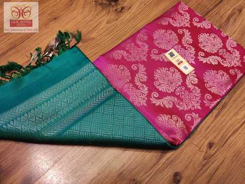 pure kanjivaram silk pink with rama green