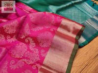 pure kanjivaram silk pink with rama green