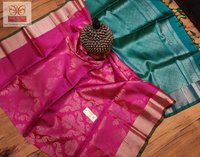 pure kanjivaram silk pink with rama green