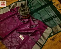 pure kanjivaram silk with pink and rama green