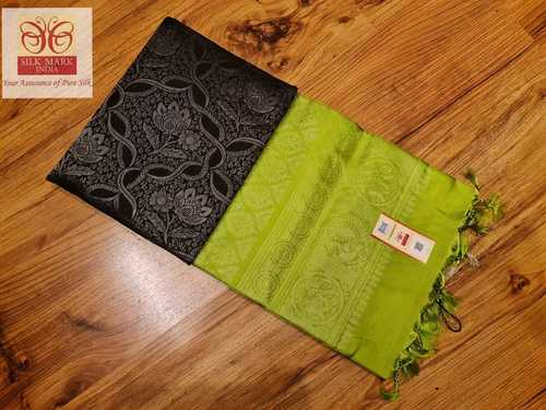 pure kanjivaram silk black with green and pepesi blue with silver jarie
