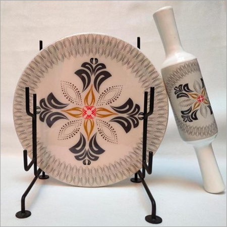 Marble And Wood Chakla Belan With Iron Stand Size: Customized