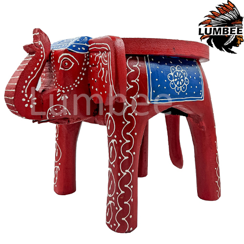 Red Handcrafted Wooden Elephant Table