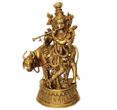 Hand Carved Lord Krishna Statue Made By Brass By Aakrati